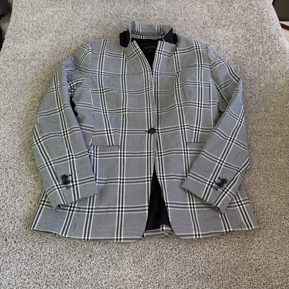 Banana Republic Blazer Jacket Womens 12 Black Plaid Lined Stretch Career Office